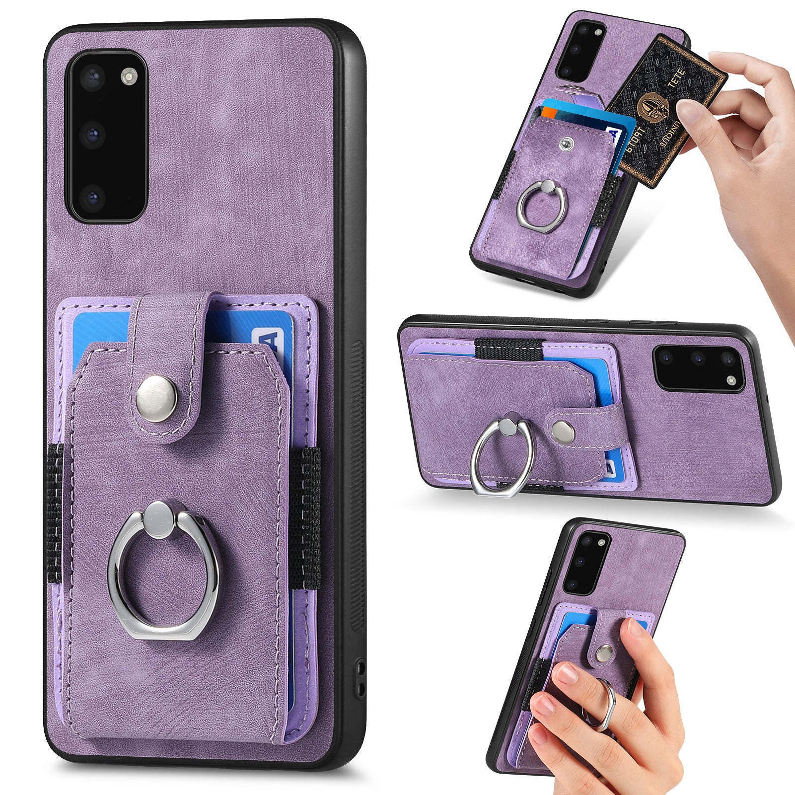 For Samsung Galaxy S20 4G / 5G Ring Holder Phone Case Anti-Shock Kickstand PU Leather PC TPU Card Slot Cover For Samsung Galaxy S20 4G / 5G Ring Holder Phone Case Anti-Shock Kickstand PU Leather PC TPU Card Slot Cover